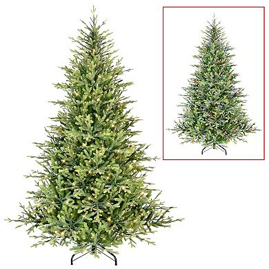 PULEO INTERNATIONAL 7.5' Pre-Lit Miracle Shape Alberta Spruce Artificial Christmas Tree