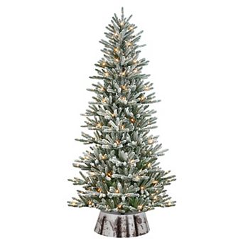 Puleo International 7.5' Pre-Lit Flocked Franklin Fir Artificial Christmas Tree & Matching Skirt