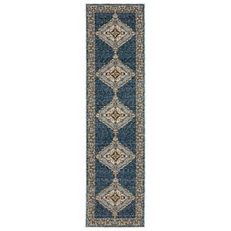 StyleHaven Alexander Traditional Double Medallion Blue/Gold Area or Throw Rug
