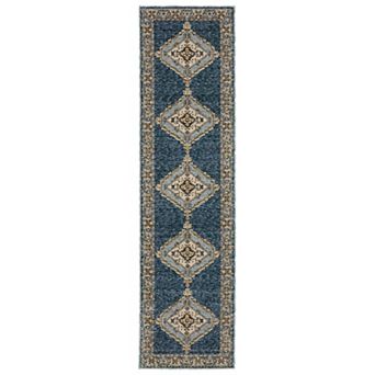 StyleHaven Alexander Traditional Double Medallion Blue/Gold Area or Throw Rug