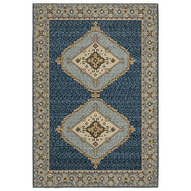 StyleHaven Alexander Traditional Double Medallion Blue/Gold Area or Throw Rug
