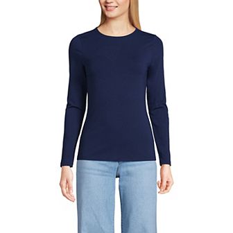 Petite Lands' End Lightweight Jersey Skimming Long Sleeve Crewneck T-shirt