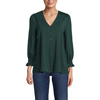 Petite Lands' End 3/4 Sleeve Lightweight Jersey Button Front Top