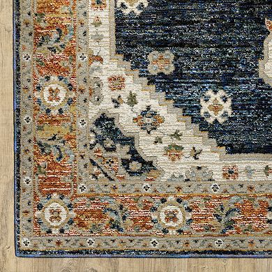 StyleHaven Alexander Traditional Center Medallion Ivory/Blue Area or Throw Rug