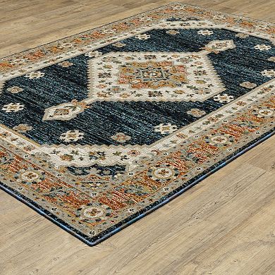 StyleHaven Alexander Traditional Center Medallion Ivory/Blue Area or Throw Rug