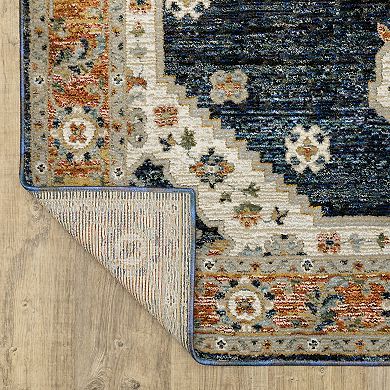 StyleHaven Alexander Traditional Center Medallion Ivory/Blue Area or Throw Rug