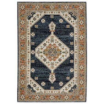 StyleHaven Alexander Traditional Center Medallion Ivory/Blue Area or Throw Rug