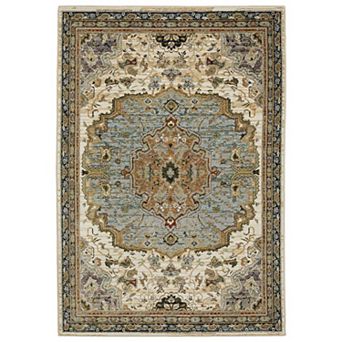 StyleHaven Alexander Traditional Center Medallion Ivory/Blue Area or Throw Rug