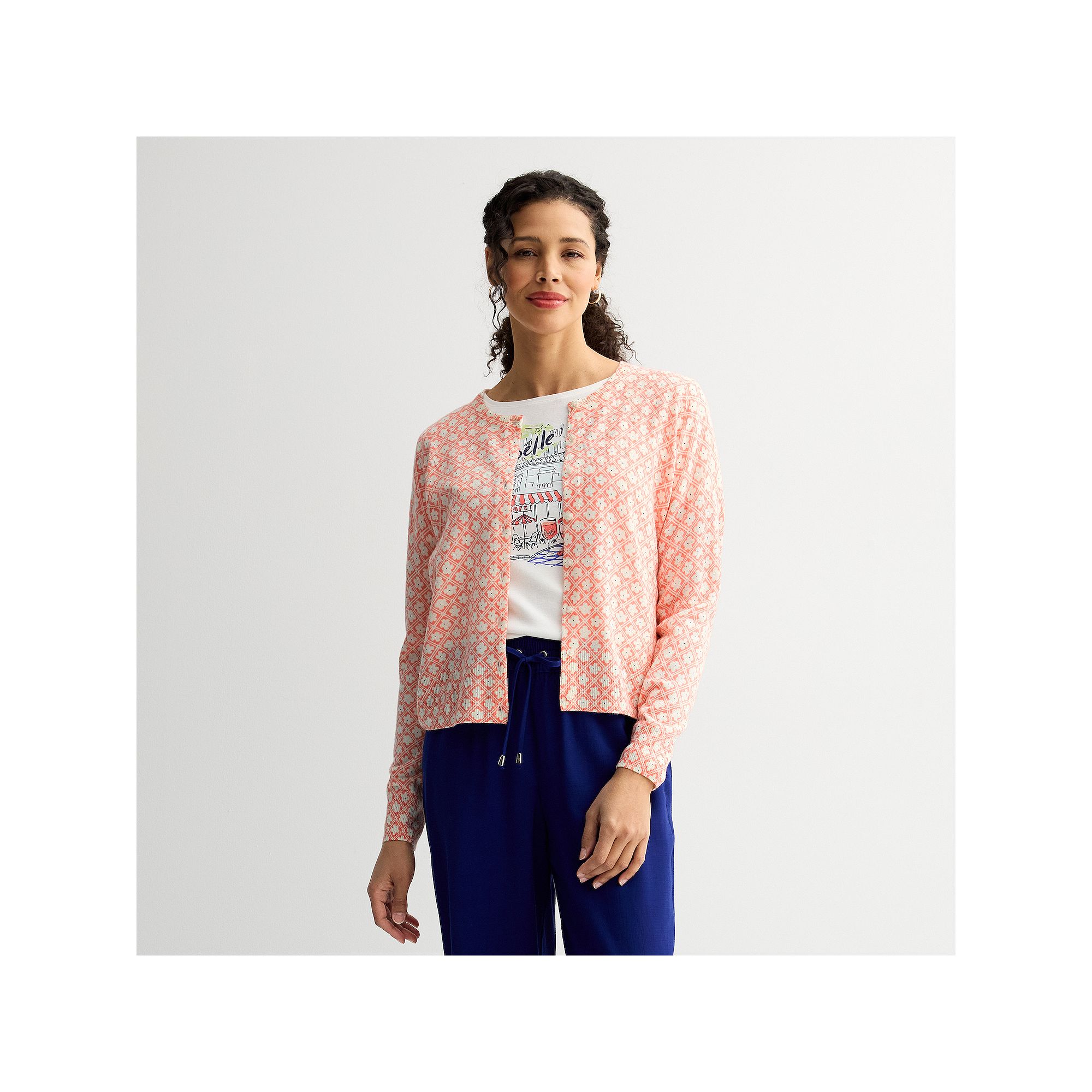 Petite Croft & Barrow® Printed Classic Cardigan, Womens, Size: XS Petite,