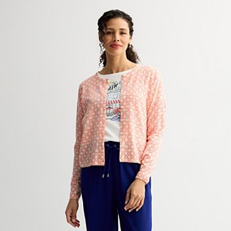 Petite Croft & Barrow® Printed Classic Cardigan