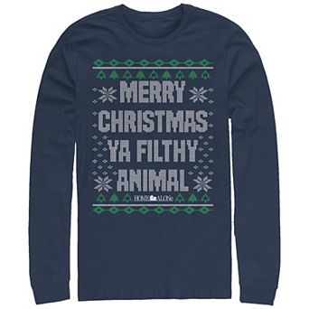 Men's Home Alone Merry Christmas Ya Filthy Animal Sweater Long Sleeve Graphic Tee