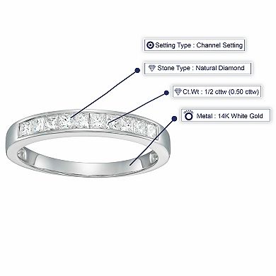 Amairah 14k Gold 1/2 Carat T.W. Princess Diamond Wedding Band Half Eternity Ring