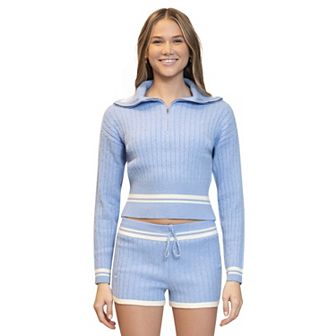 Juniors' madden girl Half Zip Sailor Collar Cable Pull Over Sweater