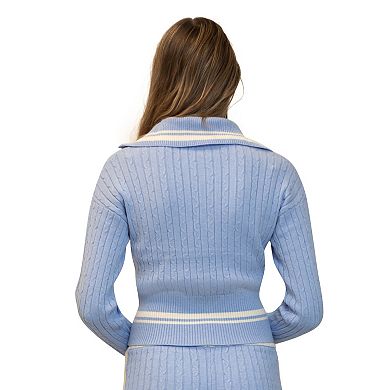 Juniors' madden girl Half Zip Sailor Collar Cable Pull Over Sweater