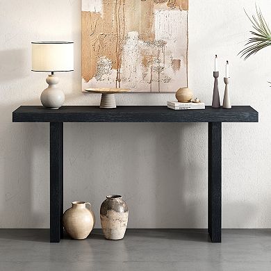 Oak Veneer Console Table With Distinctive Side Shapes