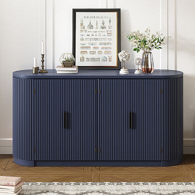Vertical Striped Door Storage Cabinet With Metal Handles