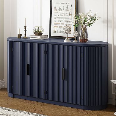 Vertical Striped Door Storage Cabinet With Metal Handles