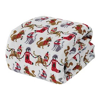 Holiday Christmas Cats Microplush Throw Blanket