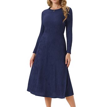 Women's Springfall Long Sleeve Round Neck Casual Knit A-line Midi Dress