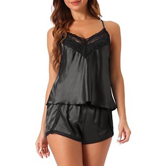 Womens Satin Pajama Set For Women Set Camisole Top And Shorts With Lace Sleepwear