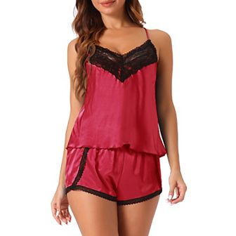Womens Satin Pajama Set For Women Set Camisole Top And Shorts With Lace Sleepwear