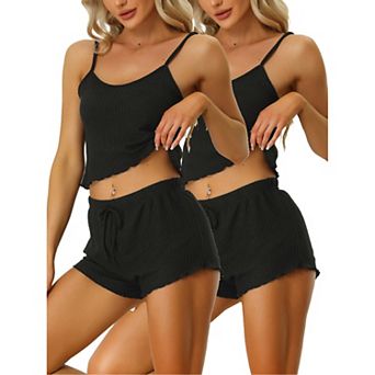 Women's Pajama Sleeveless Crop Tank Tops Shorts Lounge Set