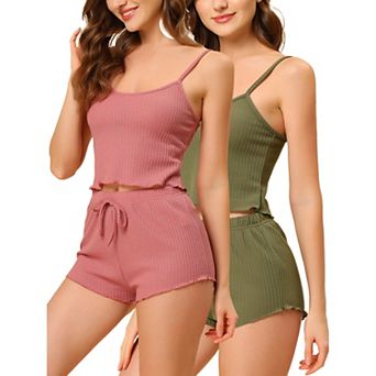 Women's Pajama Sleeveless Crop Tank Tops Shorts Lounge Set