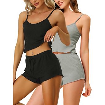 Women's Pajama Sleeveless Crop Tank Tops Shorts Lounge Set