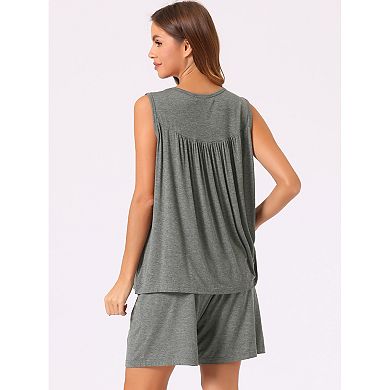 Womens Cotton Pajama 2 Piece Set Loose High Stretch Tank Top Shorts Sleepwear Plus Size
