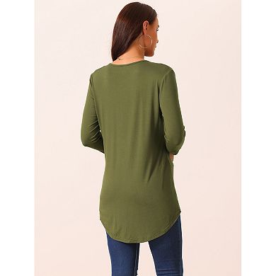 Women's Casual High Low Tops 3/4 Sleeve Waist Knot Asymmetrical Crewneck Flowy Blouse