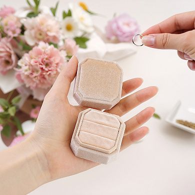 Velvet Ring Box For Proposal, Wedding, Ceremony, Double Jewelry Ring Box Storage Ring Holder Box