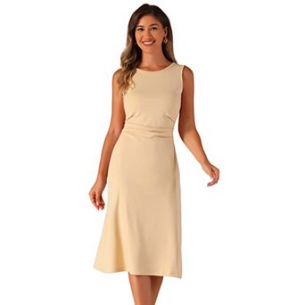 Tank Dress For Women's Crew Neck Casual A-line Midi Sleeveless Ruched Dresses