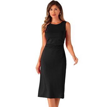Tank Dress For Women's Crew Neck Casual A-line Midi Sleeveless Ruched Dresses