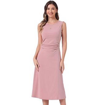 Tank Dress For Women's Crew Neck Casual A-line Midi Sleeveless Ruched Dresses