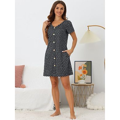 Women's Button Short Sleeve Soft Short Nightgown