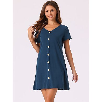 Women's Button Short Sleeve Soft Short Nightgown