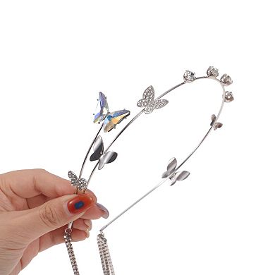 Butterfly Headband Silver Tone Tassel Butterfly Headpiece Head Chain Hair Vine Accessories