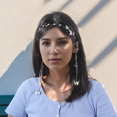 Butterfly Headband Silver Tone Tassel Butterfly Headpiece Head Chain Hair Vine Accessories