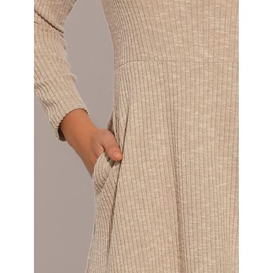 Knitted Sweater Dress For Women's Casual Square Neck A-line Dresses With Pockets