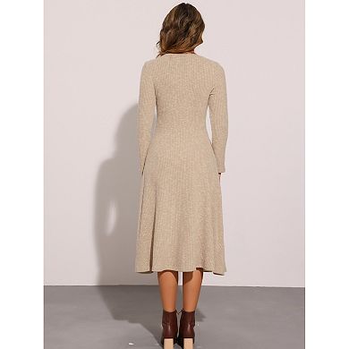 Knitted Sweater Dress For Women's Casual Square Neck A-line Dresses With Pockets