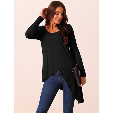 Women's High Low Tops Long Sleeve Irregular Hem Casual Blouse Tops