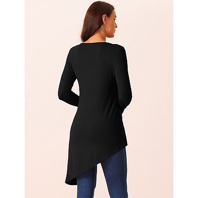 【専用】Long-sleeve Irregular Hem Blouse Women's Deep V Neck Ruched Long Sleeve Side Split High Low