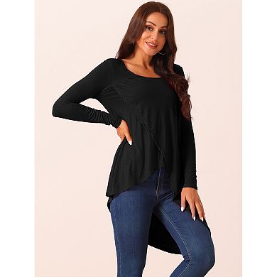 Women's High Low Tops Long Sleeve Irregular Hem Casual Blouse Tops