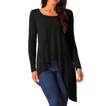 Women's High Low Tops Long Sleeve Irregular Hem Casual Blouse Tops