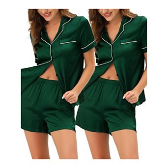 Women's Pajama Short Sleeves Button Down Tops Shorts Satin Sets