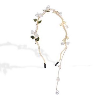 Flower Headband Hair Vine Gold Tone Leaf Headband, Wedding Fairy Accessories Headpiece