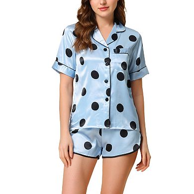 Women's Satin 2pcs Lounge Sleepwear T-shirt And Shorts Dots Pajama Sets