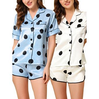 Women's Satin 2 pc Lounge Sleepwear T-shirt And Shorts Dots Pajama Sets