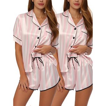 Women's Satin 2 pc Lounge Sleepwear T-shirt And Shorts Dots Pajama Sets
