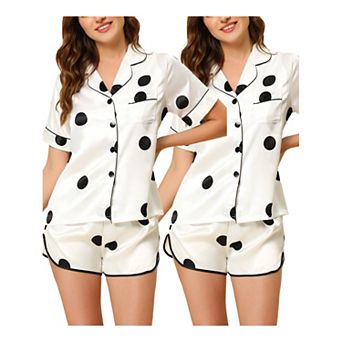 Women's Satin 2 pc Lounge Sleepwear T-shirt And Shorts Dots Pajama Sets